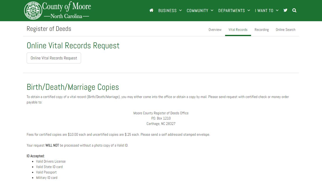 Vital Records | County of Moore NC